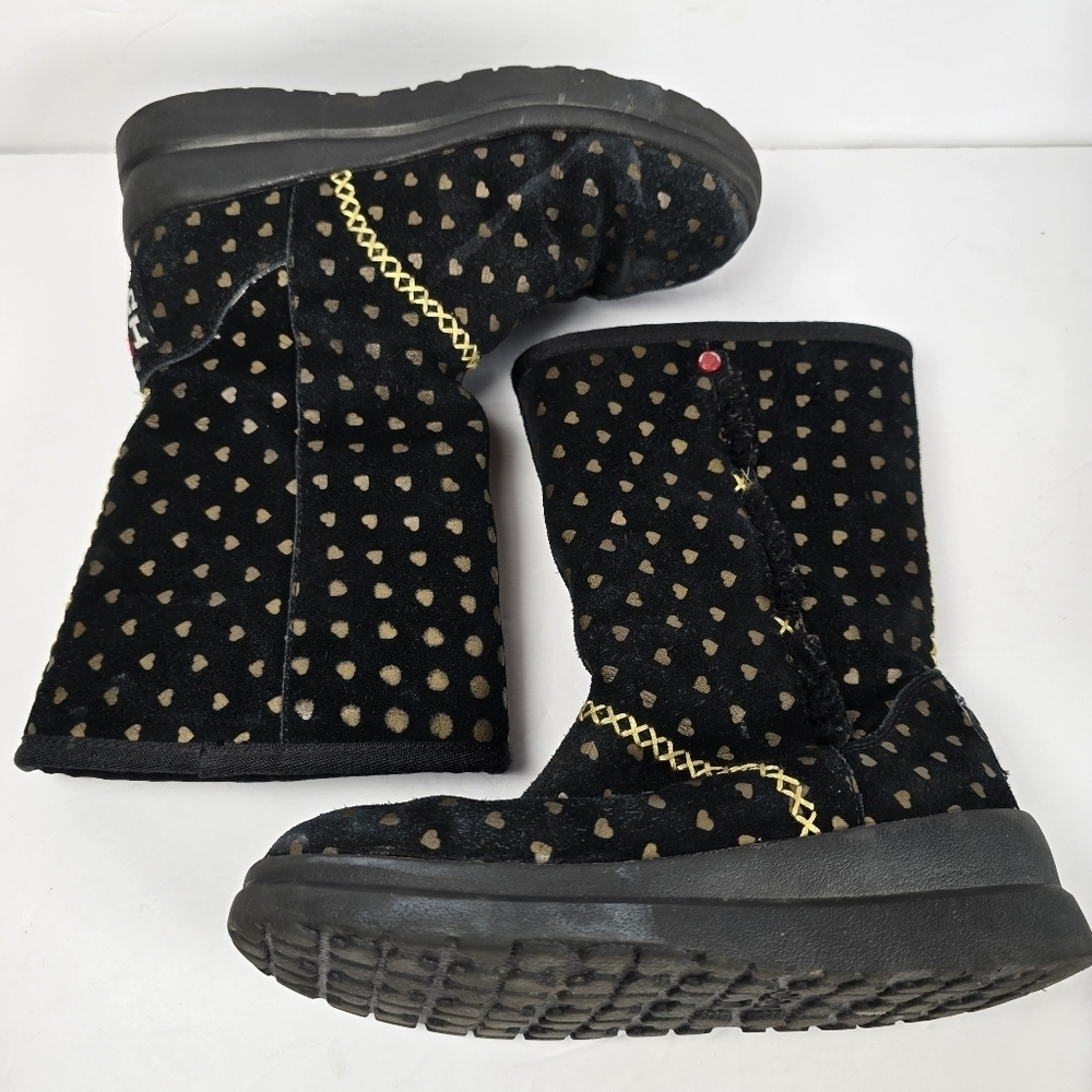 UGG I Heart Girls Black Suede Boots With Gold Hearts/Gold Rope Detail Size 3 - Picture 8 of 14